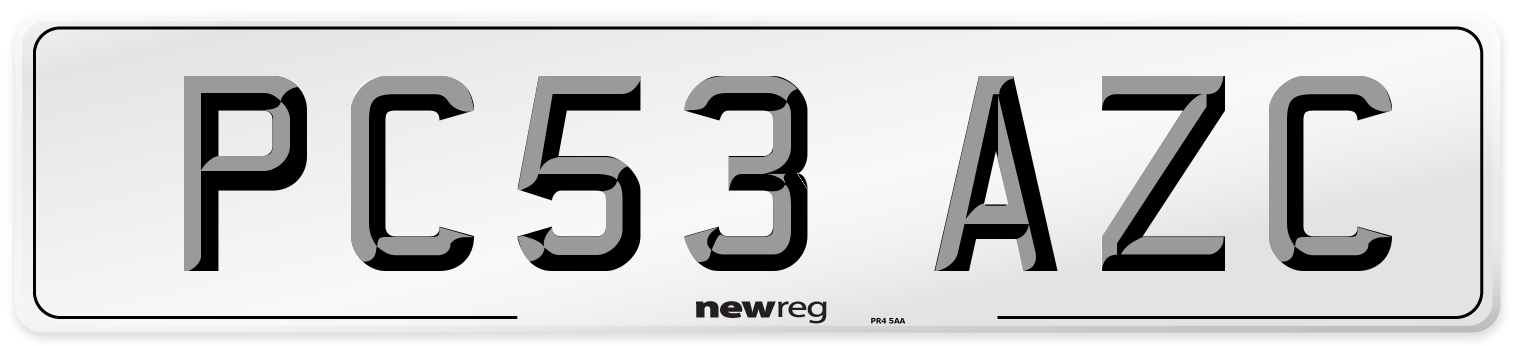 PC53 AZC Number Plate from New Reg